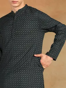 Anouk Striped Woven Design Mandarin Collar Long Sleeves Straight Kurta