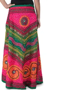 Exotic India Geometric Embroidery Pure Cotton Wrap Maxi Skirts
