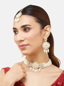 ATIBELLE Gold Plated Kundan Studded & Beaded Necklace & Earrings
