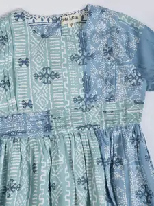 Bella Moda Girls Floral Printed Flared Round Neck Cotton A-Line Dress