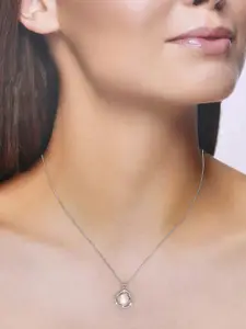 KAI JEWEL Sterling Silver Rhodium-Plated Cubic Zirconia Studded Pendant Chain