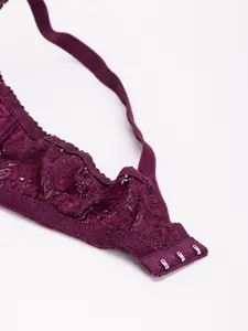 DressBerry Purple Floral Self Design Medium Coverage T-shirt Bra With All Day Comfort
