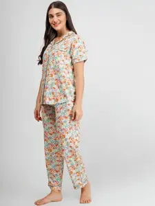 BAESD Floral Printed Lapel Collar Short Sleeves Night suit