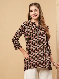 FASHOR Ethnic Motifs Printed Mandarin Collar Straight Kurti