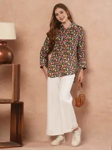 FASHOR Ethnic Motifs Printed Shirt Collar Straight Kurti