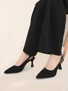 DressBerry Black Pointed Toe Kitten Heeled Pumps