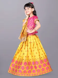 BAESD Girls Ethnic Motifs Woven Design Zari Ready to Wear Lehenga & Blouse With Dupatta