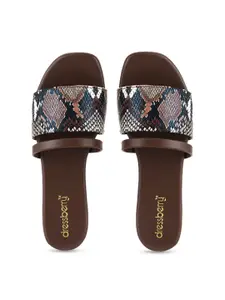 DressBerry Brown Printed Open Toe Flats
