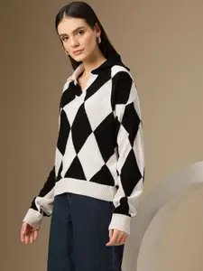 Chemistry Geometric Design Shirt Collar Acrylic Pullover