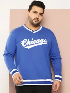 Sztori Plus Size V-Neck Typography Printed Pullover Sweatshirt