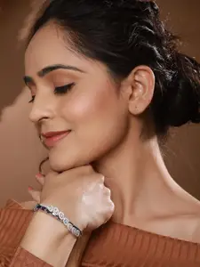 Saraf RS Jewellery Cubic Zirconia Silver Plated Kada Bracelet