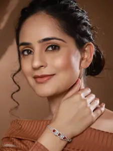 Saraf RS Jewellery Cubic Zirconia Silver Plated Kada Bracelet