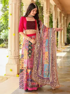 Chandbaali Printed Patchwork Silk Ready to Wear Lehenga & Blouse With Dupatta