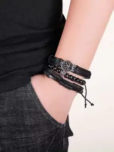 MEENAZ Men Set of 3 Leather Bracelets