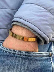 MEENAZ Men Gold-Plated Stainless Steel Kada Bracelet