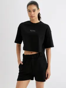 DeFacto Round Neck Pure Cotton Crop T-shirt