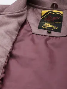 The Roadster Life Co. Typography Self Design Velvet Finish Varsity Jacket