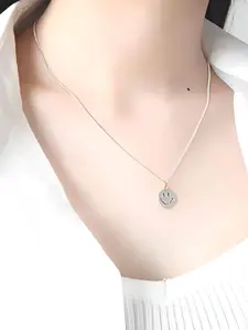 Goho Silver-Plated Smiley Face Pendant with Chain