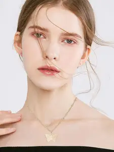 Goho Rose Gold-Plated Butterfly Shaped Pendant with Chain