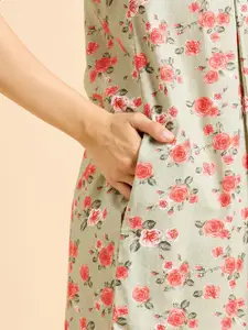 Sweet Dreams Green Floral Printed Pure Cotton Maxi Nightdress