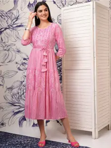 Vishudh Striped Printed A-Line Midi Dress