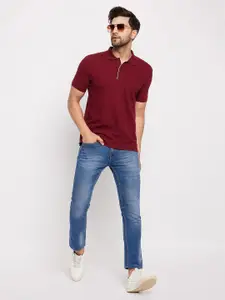 WILD WEST Self Design Polo Collar Short Sleeves Cotton T-shirt