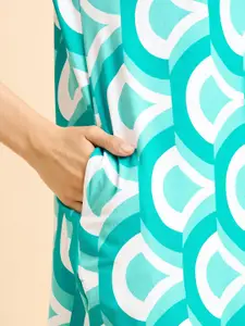 Sweet Dreams Teal Green Geometric Printed Nightdress