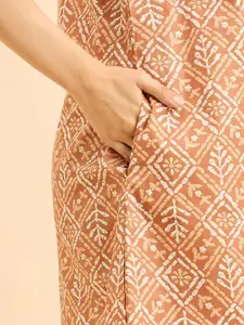 Sweet Dreams Beige Ethnic Motifs Printed Pure Cotton Maxi Nightdress