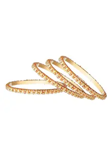 FEMMIBELLA Set Of 4 Gold-Plated Pearls Studded Bangles