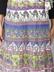 Exotic India Lucent White Sanganeri Wrap Around Long Skirt with Flowers-Elephant Print