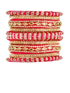 FEMMIBELLA Set Of 10 Gold-Plated Stone-Studded Rani Threadwork Bangles