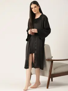 ETC Women Solid Satin Nightdress With Robe