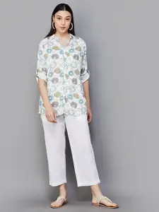 Melange by Lifestyle Floral Printed Shirt Collar Regular Straight Kurti