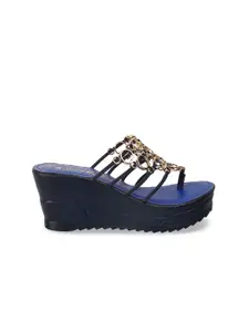 Catwalk Embellished Open Toe Suede Wedge Heels