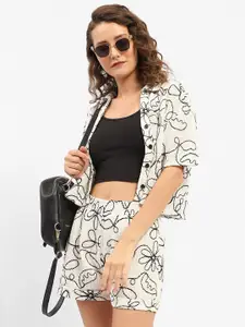 Madame  Abstract Printed Shirt & Shorts Co-Ords Set