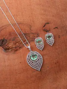 Mirana Rhodium-Plated Cubic Zirconia Studded Feather Shaped Pendants with Chains