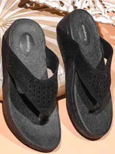 DressBerry Women Black Embellished Thong Flip-Flops