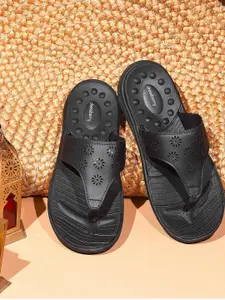 DressBerry Women Black Laser Cut Thong Flip-Flops