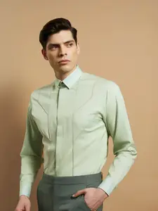 HE SPOKE Smart Tailored Fit Embellished Spread Collar Long Sleeves Cotton Casual Shirt