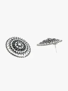 Adwitiya Collection Silver-Plated Artificial Stones Studded Circular Studs Earrings