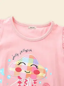 INCLUD Girls Round Neck Short Sleeves Printed Top with Shorts