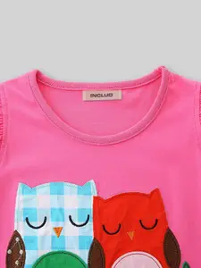 INCLUD Girls Round Neck Short Sleeves Printed Top with Shorts