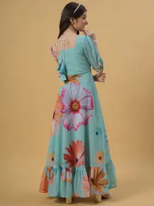 Kedar Fab Girls Floral Printed Georgette Maxi Dress