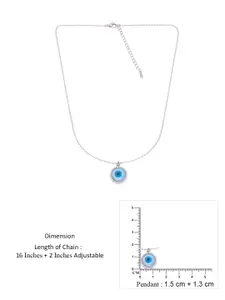 KAI JEWEL Rhodium-Plated Diamond-Studded 92.5 Sterling Silver Evil Eye Pendant With Chain
