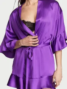 Victoria's Secret V-Neck Satin Flounce Mini Robe