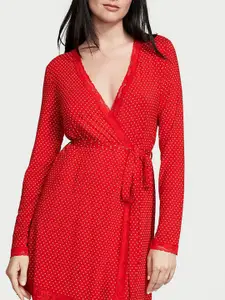 Victoria's Secret Modal Lace-Trim Printed Mini Robe
