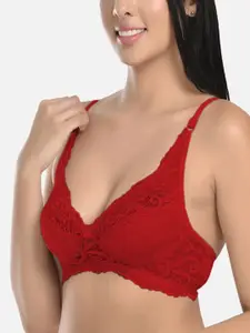 StyFun Pack Of 2 Lace Net Non Padded Bra & Mid-Rise Brief