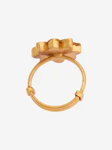Kushal's Fashion Jewellery Gold-Plated Ruby-Stone Studded Floral Antique Finger Ring
