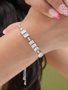 SWASHAA Silver-Plated Stone-Studded Stainless Steel Wraparound Bracelet