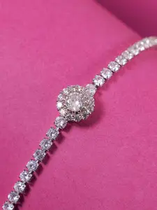 SWASHAA Silver-Plated Stone-Studded Stainless Steel Wraparound Bracelet